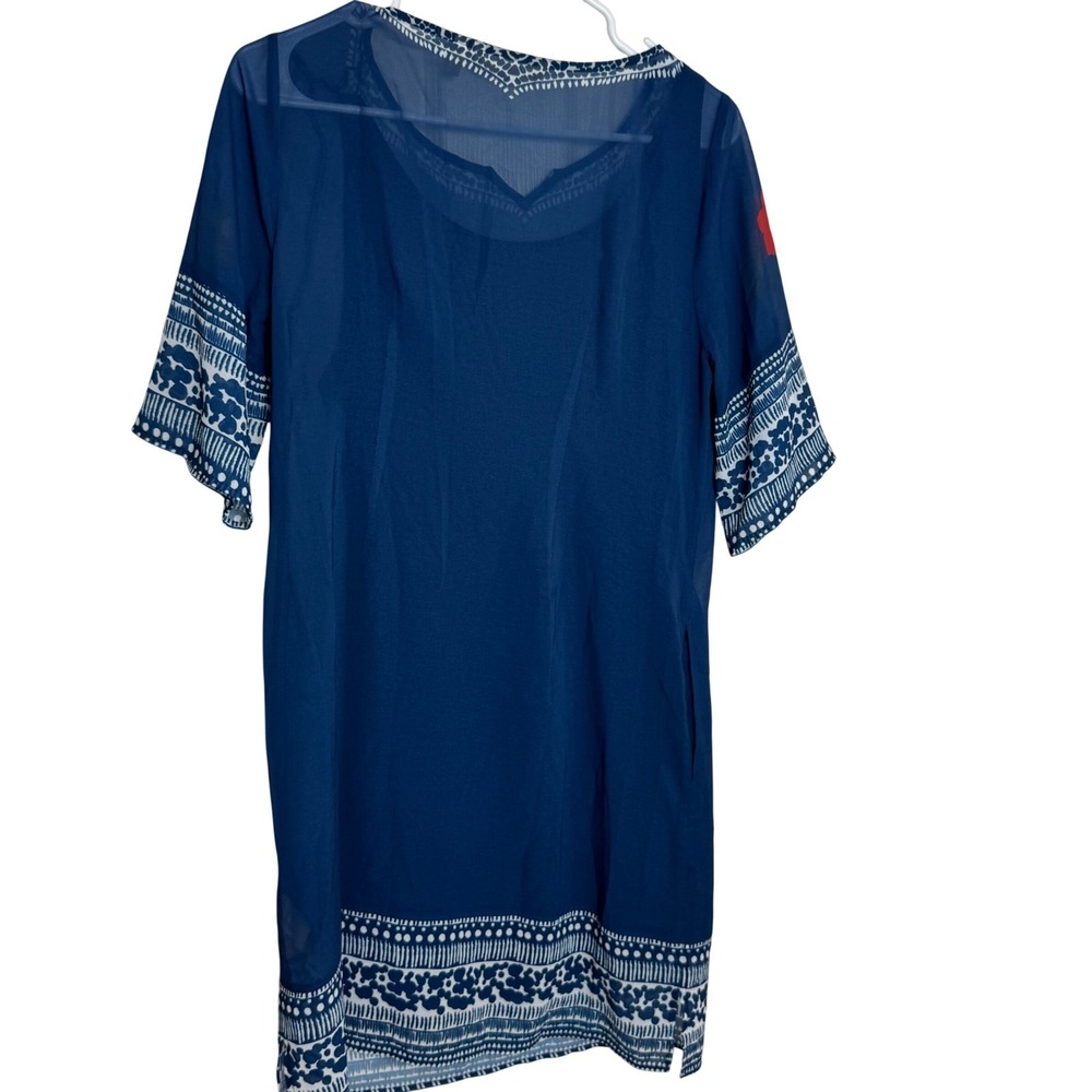 Soft Surroundings Petite XS Blue Floral Sheer Overlay Dress Lined Hibiscus - Picture 9 of 10